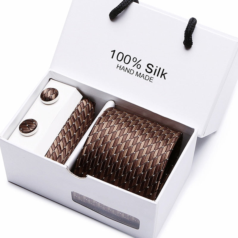 Men’s Necktie (7.5cm Width)Cufflinks &  Pocket Handkerchief Gift Box