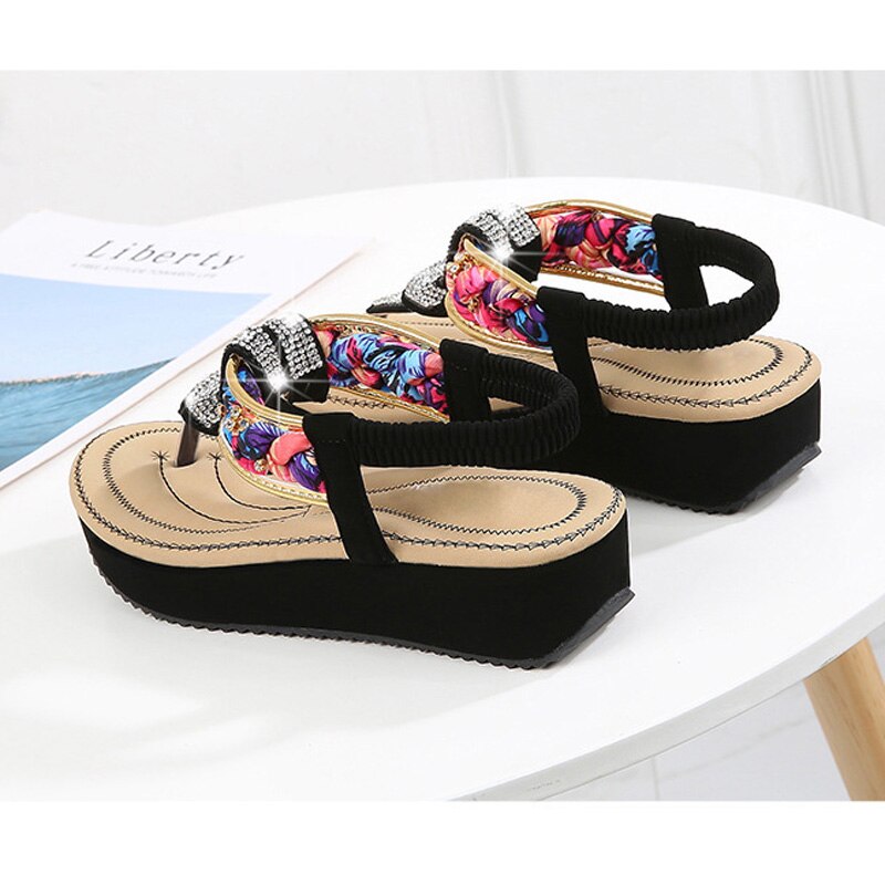 Women’s Comfortable Crystal Flat With Round Toe Casual Sandals Platform Height 0-3cm Size 4-10
