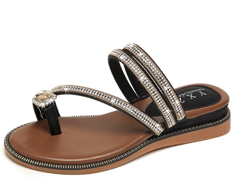 Women’s Rhinestone Leather Flip Flop Sandals Size 4-9