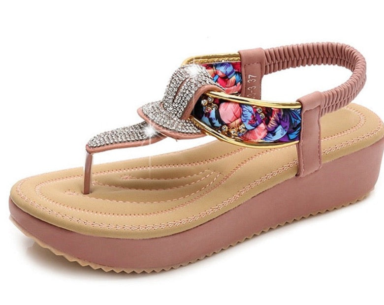 Women’s Comfortable Crystal Flat With Round Toe Casual Sandals Platform Height 0-3cm Size 4-10