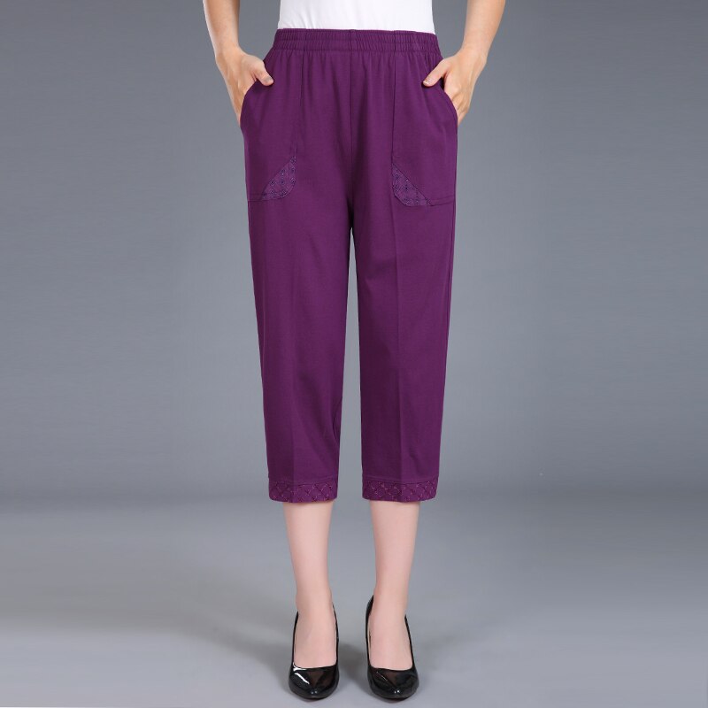 Women’s Capri Pants High Waist Straight Calf-Length Size XL-4XL