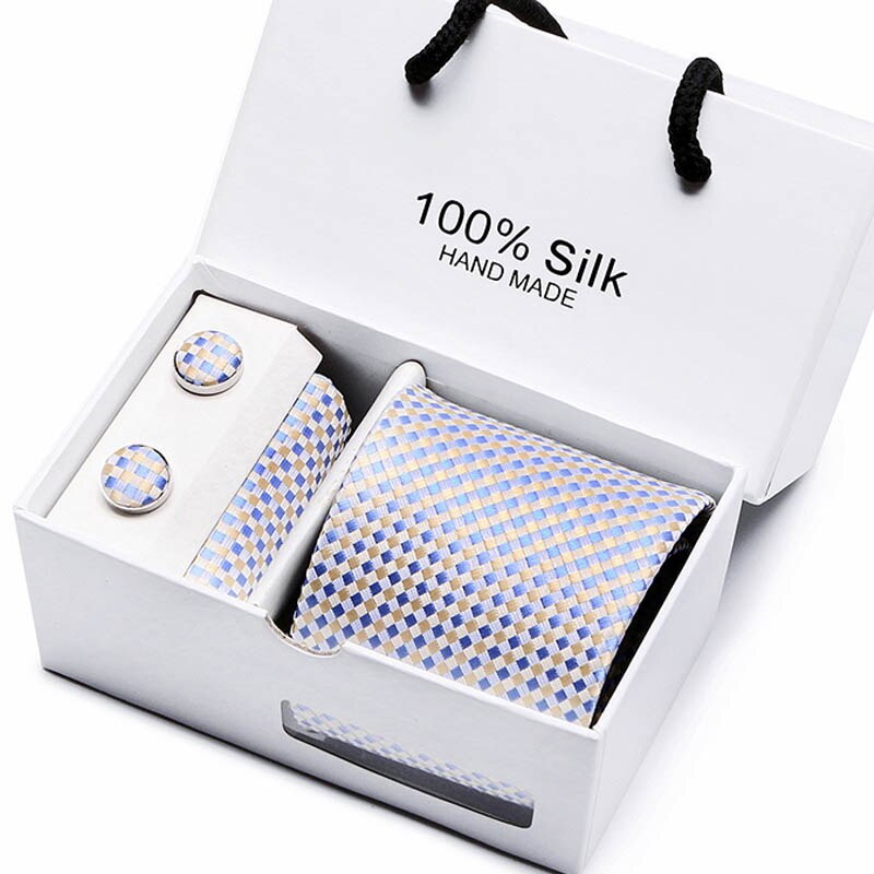 Men’s Necktie (7.5cm Width)Cufflinks &  Pocket Handkerchief Gift Box