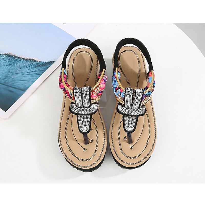 Women’s Comfortable Crystal Flat With Round Toe Casual Sandals Platform Height 0-3cm Size 4-10