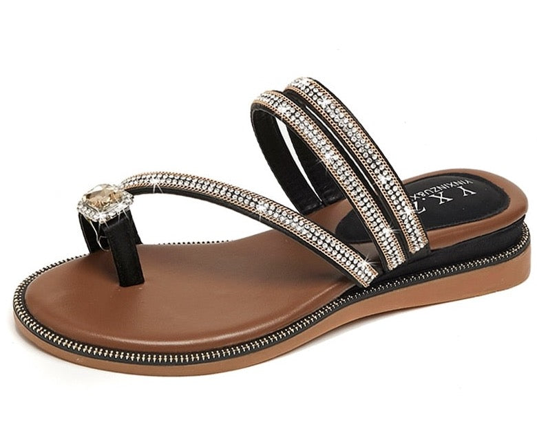 Women’s Rhinestone Leather Flip Flop Sandals Size 4-9
