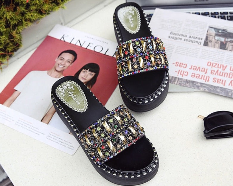 Women’s Platform Rhinestone Slide Sandals