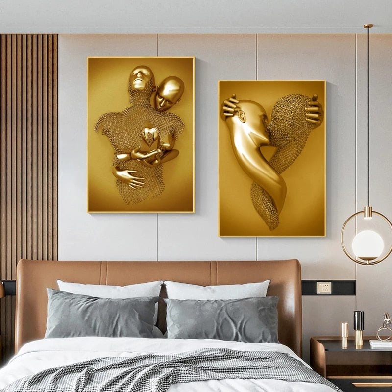 Nude Metal Figure Gold Unframed Canvas Poster Decoration