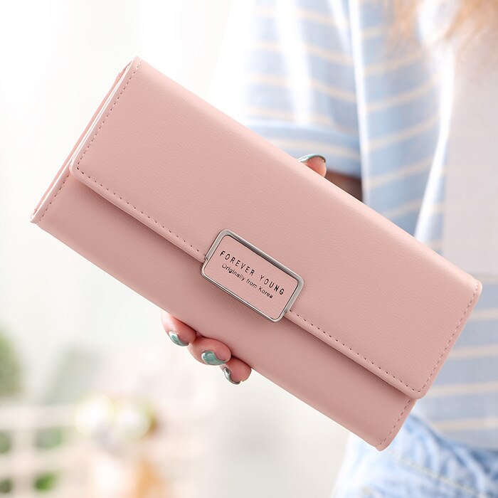 Women’s 3 Fold PU Leather Long Purse With Coin Purse Phone Pocket & Card Holder Large Capacity Size 9.5 cm