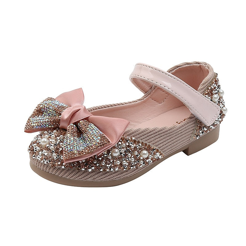 Girls Leather Rhinestone Bow Princesses Shoes