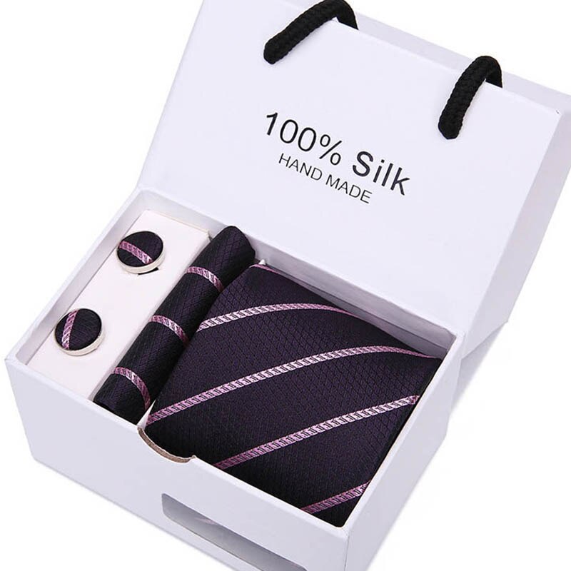 Men’s Necktie (7.5cm Width)Cufflinks &  Pocket Handkerchief Gift Box