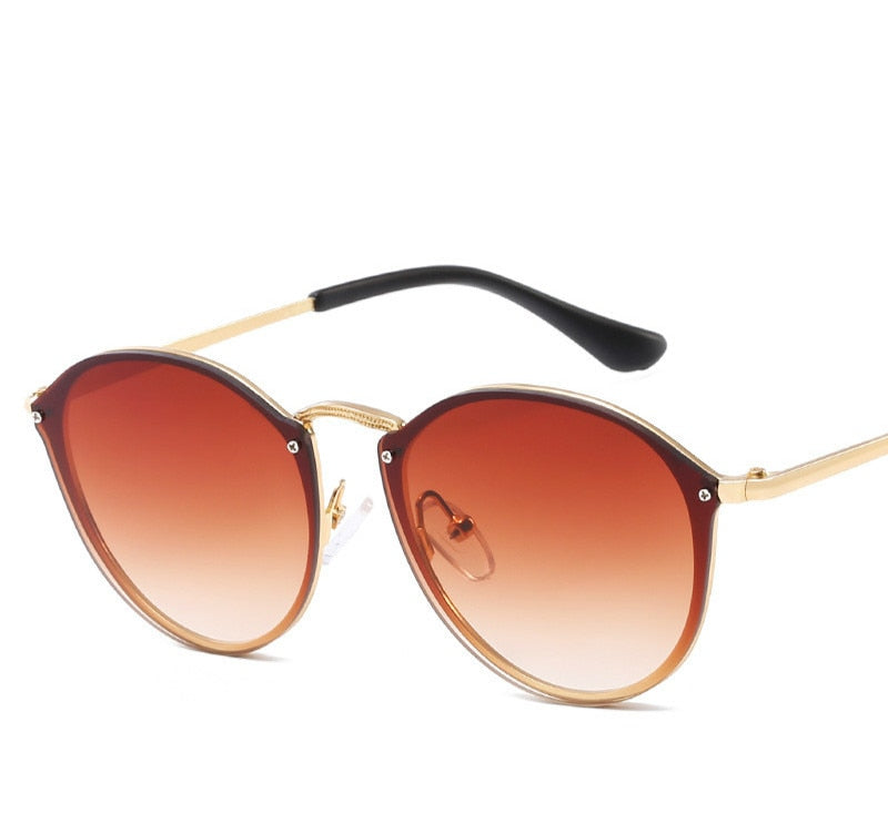 Women  Designer Round CatEye Retro Rimless Sunglasses