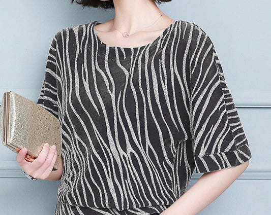 Women’s  Short Sleeve Striped  Women Cotton Casual O Neck Shirt