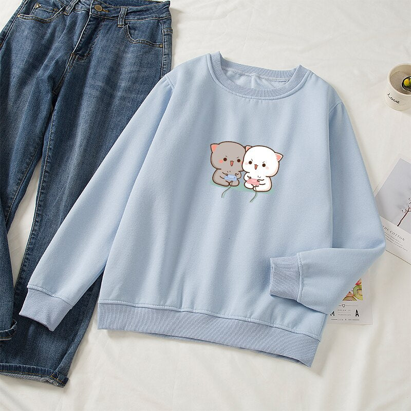 Women’s Cute Cat Printed Loose Sweatshirt Hoodies