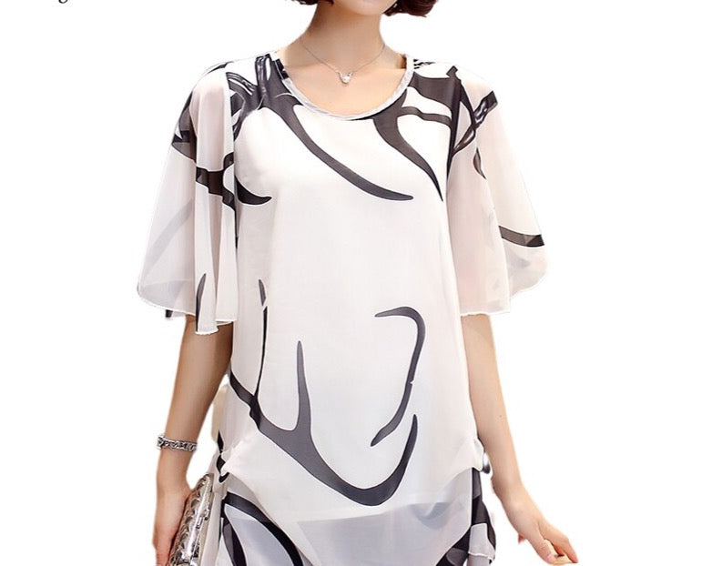 Women’s Printed Chiffon Short Sleeve Summer Top