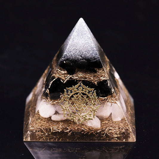 Powerful Orgonite Pyramid Obsidian Copper Shavings/White Crystal Reiki Healing Meditation Pyramid