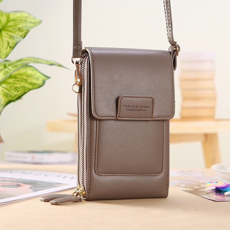 Women’s Soft Leather Wallets Touch Screen Cell Phone Purse Crossbody Shoulder Bag 11cm x 5cm x19cm