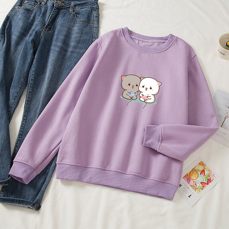 Women’s Cute Cat Printed Loose Sweatshirt Hoodies