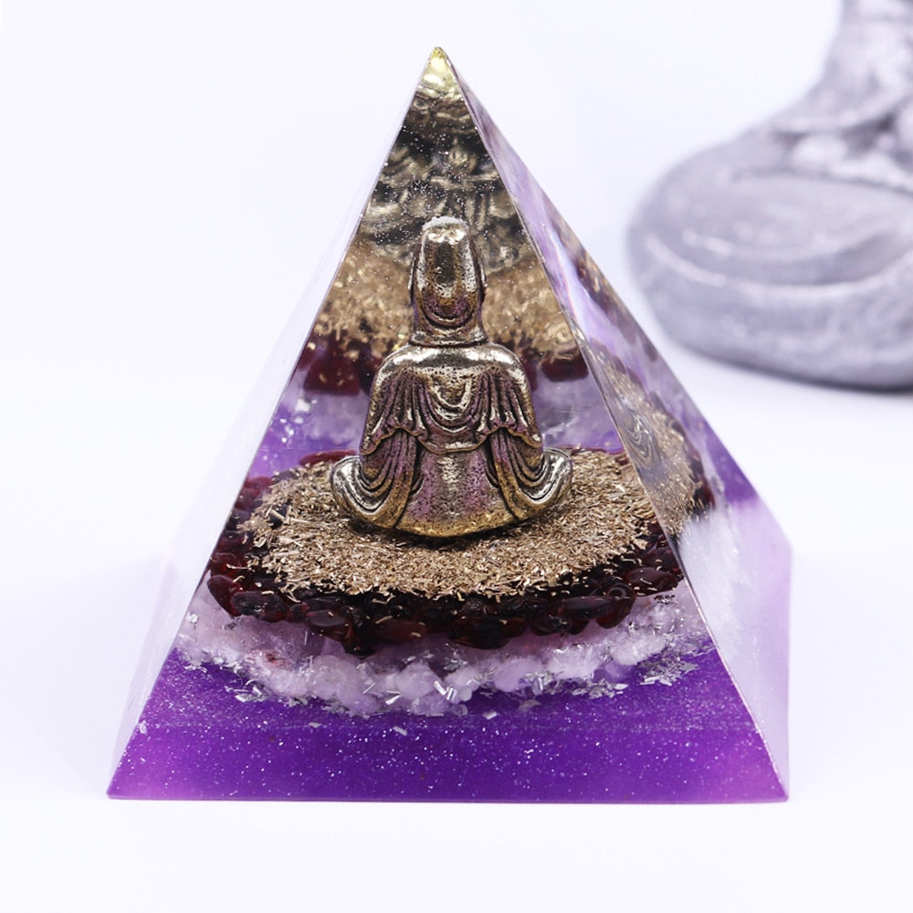 Buddha Orgonite Chakra Energy Pyramid  Crystal  Size 8cm & 10cm Weight 301 Grams