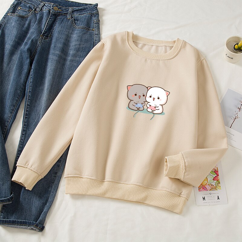 Women’s Cute Cat Printed Loose Sweatshirt Hoodies