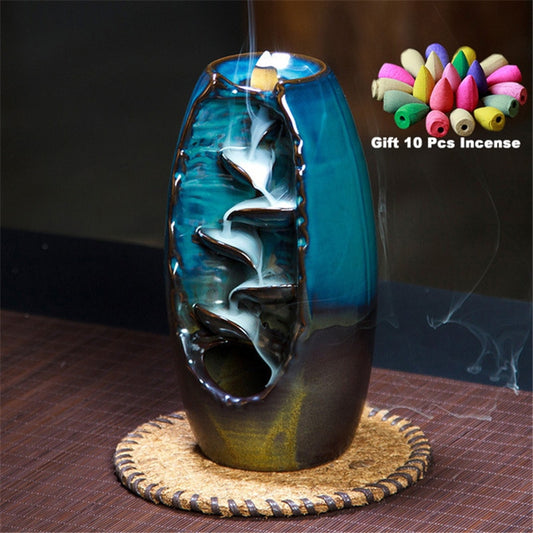 Waterfall Incense Burner Ceramic Incense Holder,Option for Mixed Incense Cones