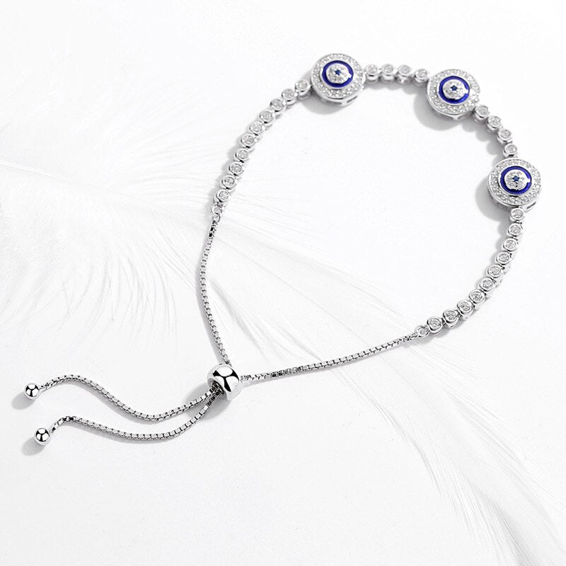 Women’s 925 Sterling Silver Evil Eye Lucky Hamsa Tennis Bracelet With CZ Crystal Weight 7 Grams Adjustable 25cm