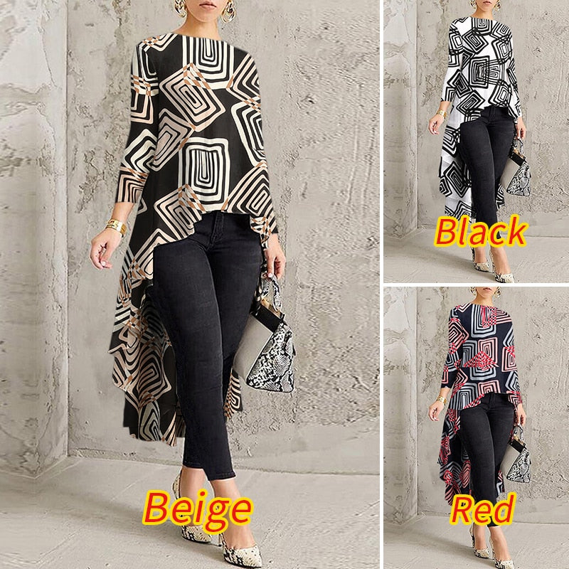 Women’s Printed Asymmetrical Long Blouse