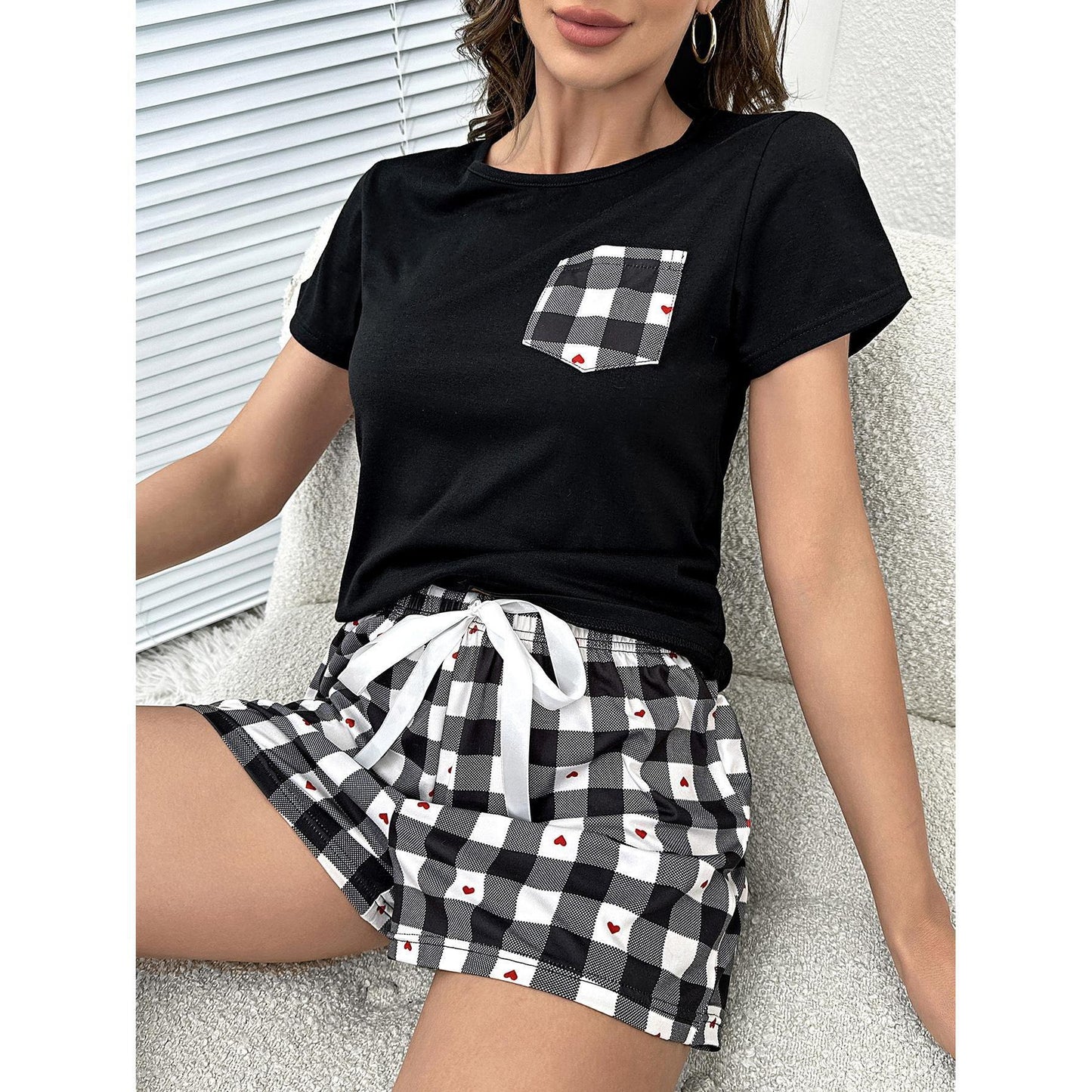 Women’s Plaid Heart Top and Shorts Lounge Set