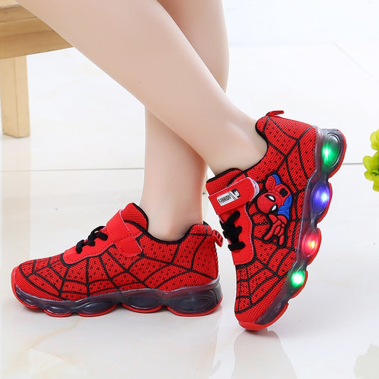 Children’s Boys Girls Spiderman LED Luminous Glowing Sneakers