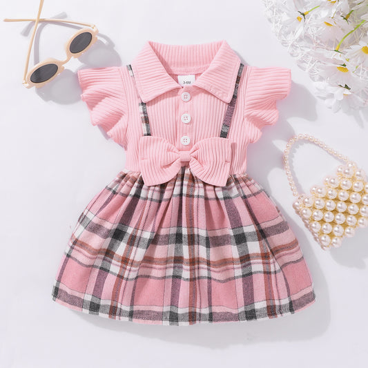 Children’s Girl Plaid Collared Bow Detail Dress