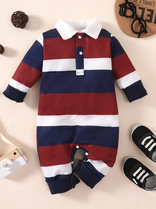Baby Boy Striped Collared Neck Jumpsuit