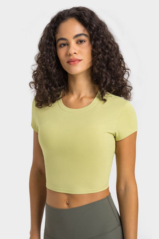 Women’s Round Neck Short Sleeve Cropped Sports T-Shirt