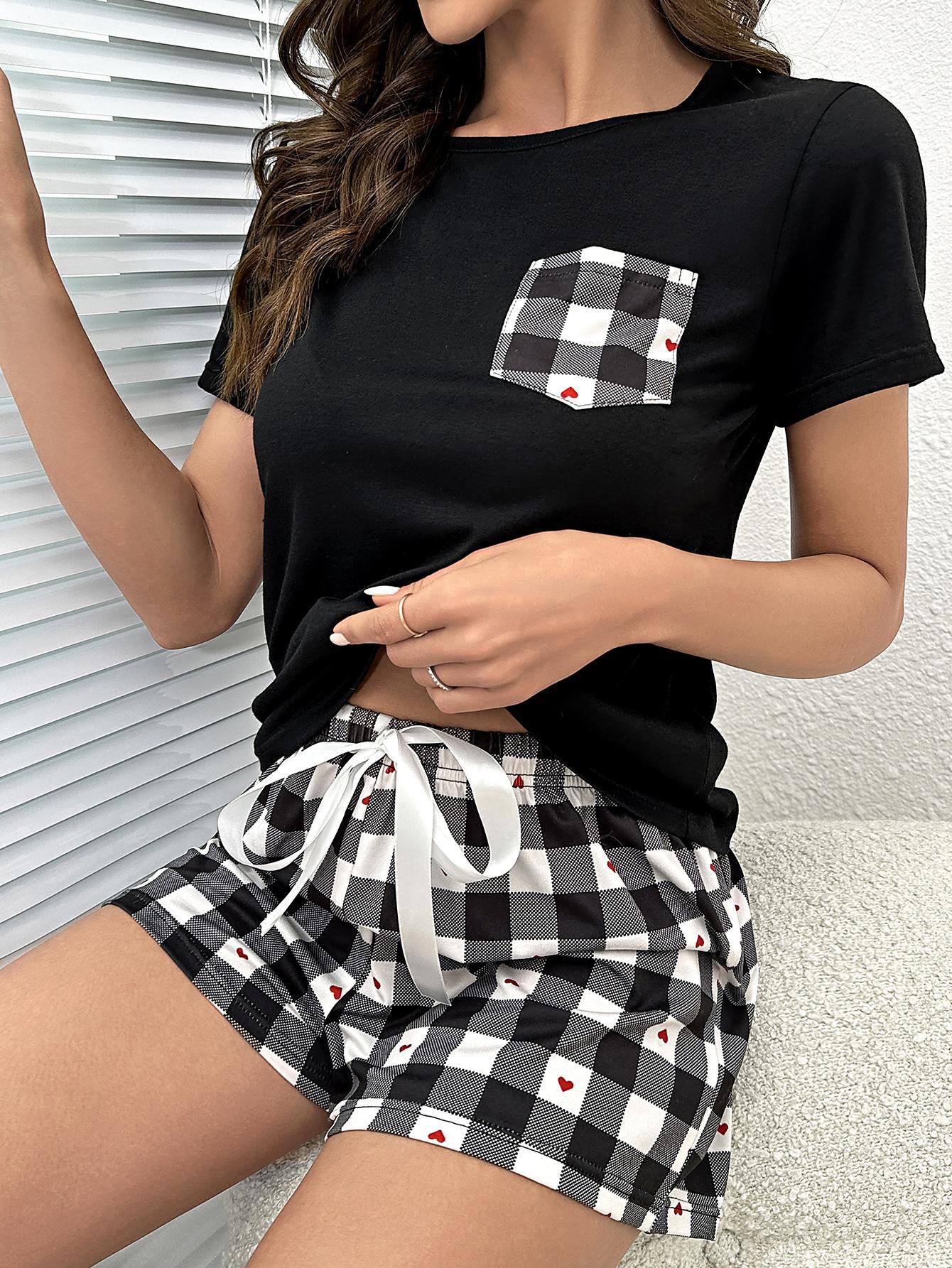 Women’s Plaid Heart Top and Shorts Lounge Set