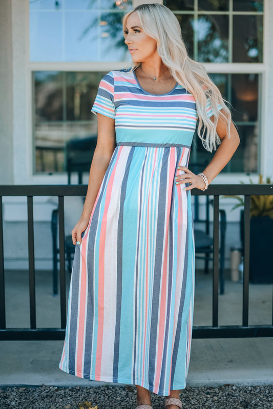 Women’s Striped Print High Waist Maxi Dress