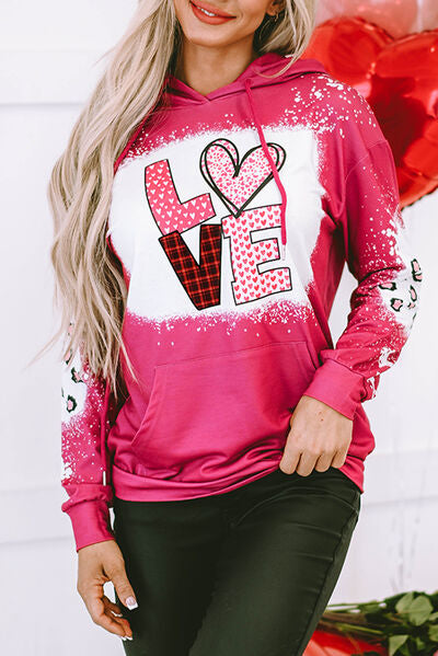 Women’s LOVE Heart Drawstring Dropped Shoulder Hoodie