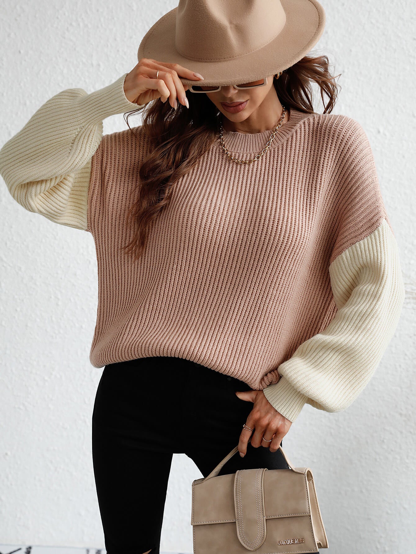 Women’s Two-Tone Rib-Knit Dropped Shoulder Sweater