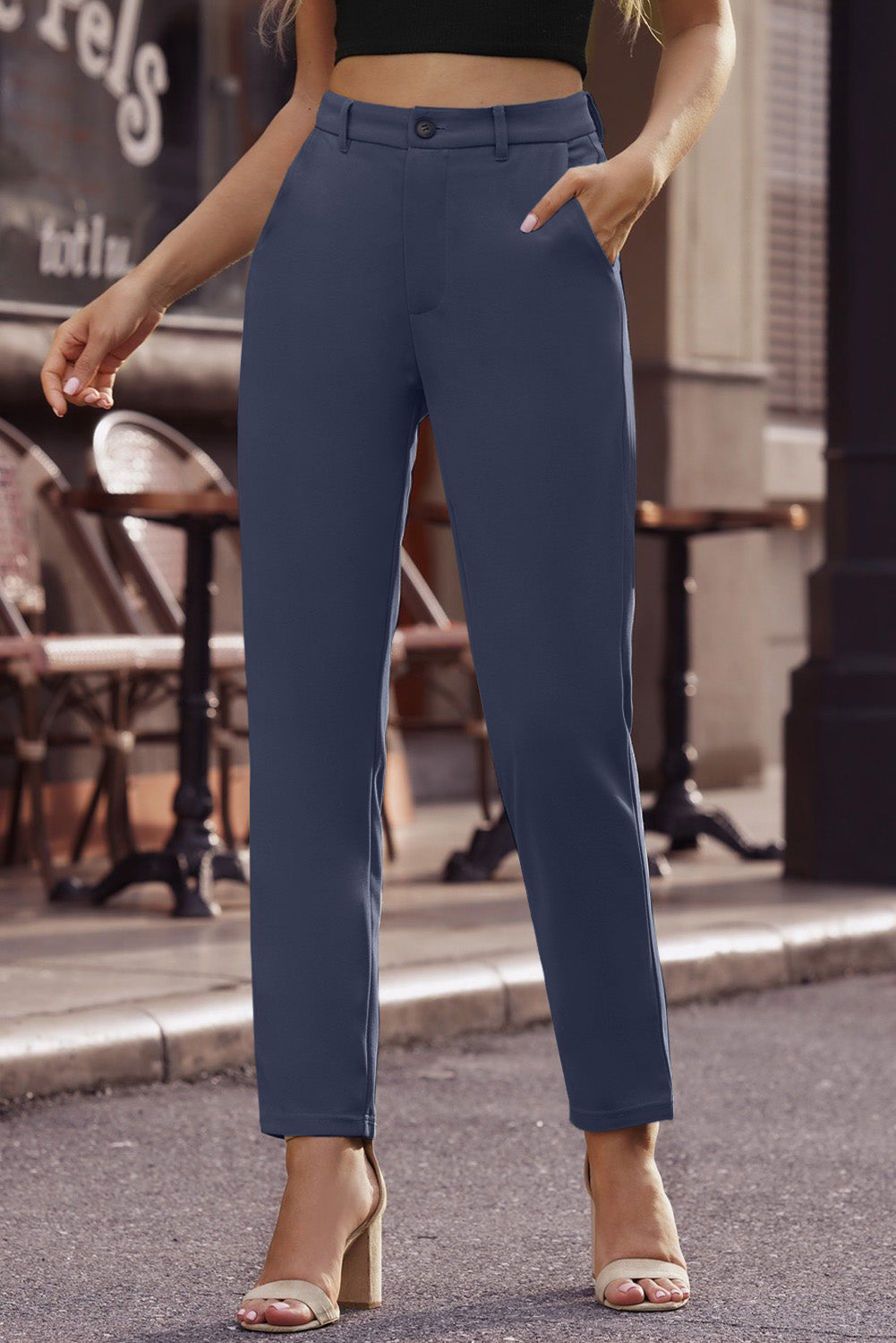 Women’s Ankle-Length Straight Leg Pants with Pockets