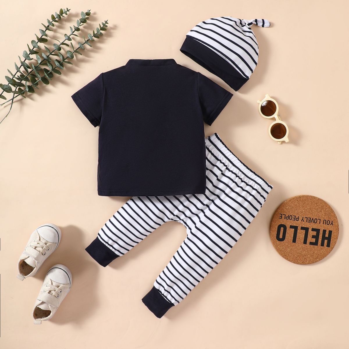 Children’s Boys Elephant Graphic Top and Striped Pants Set