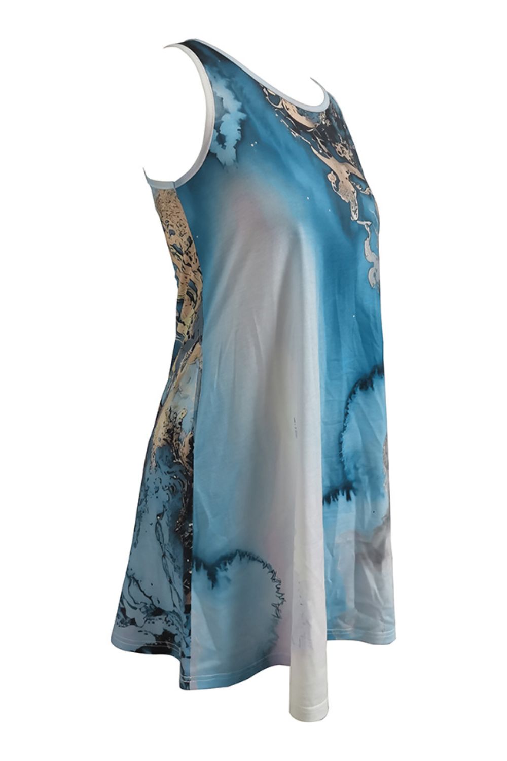 Women’s Abstract Print Round Neck Sleeveless Dress with Pockets