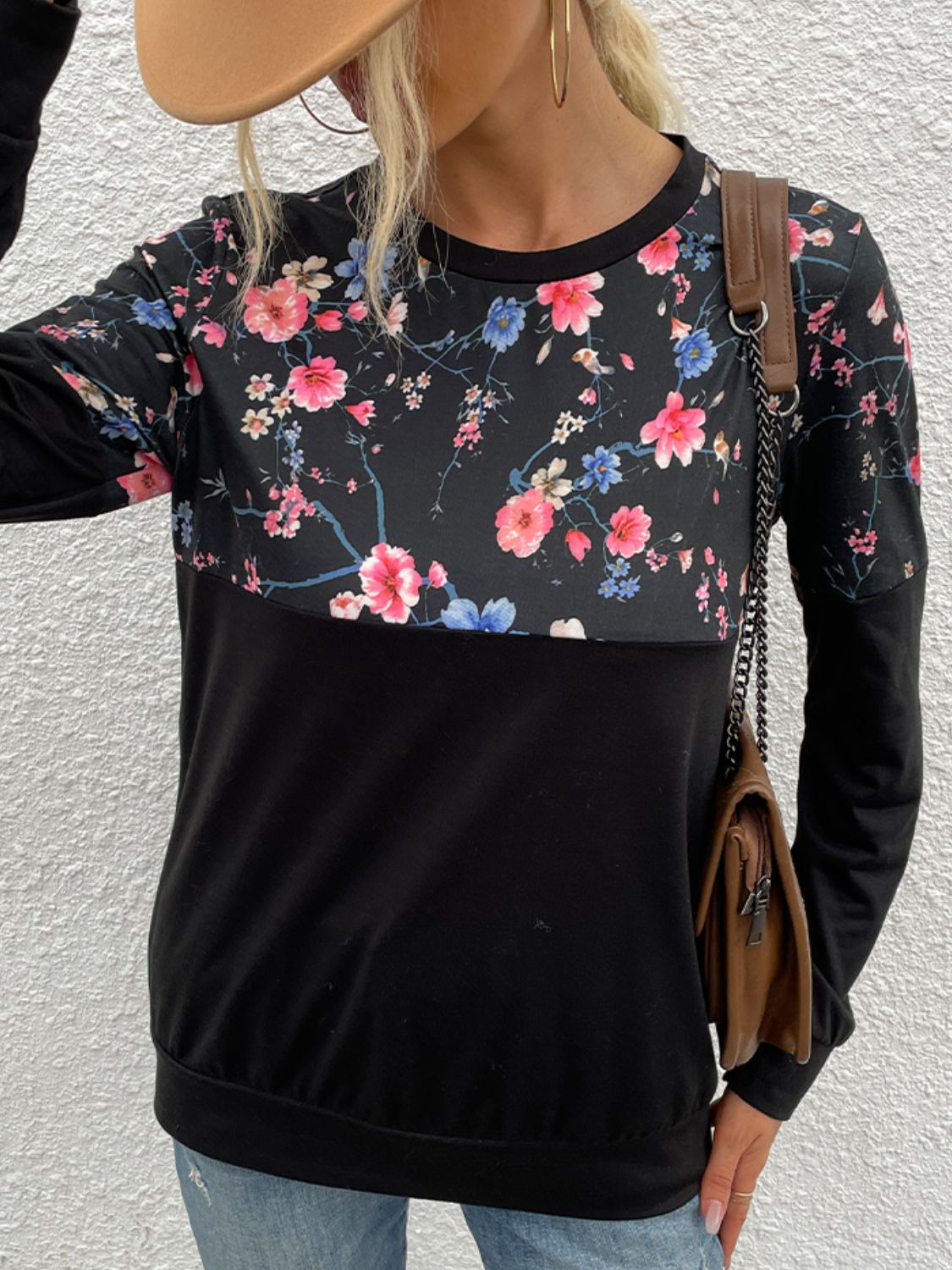 Women’s Floral Print Round Neck Dropped Shoulder Tee