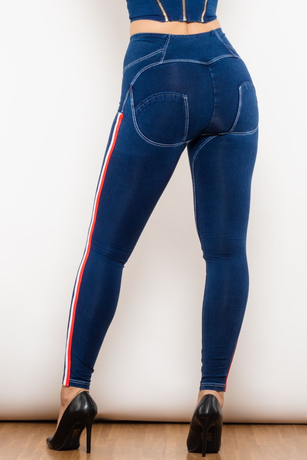 Women’s Side Stripe Buttoned High Waist Skinny Jeans