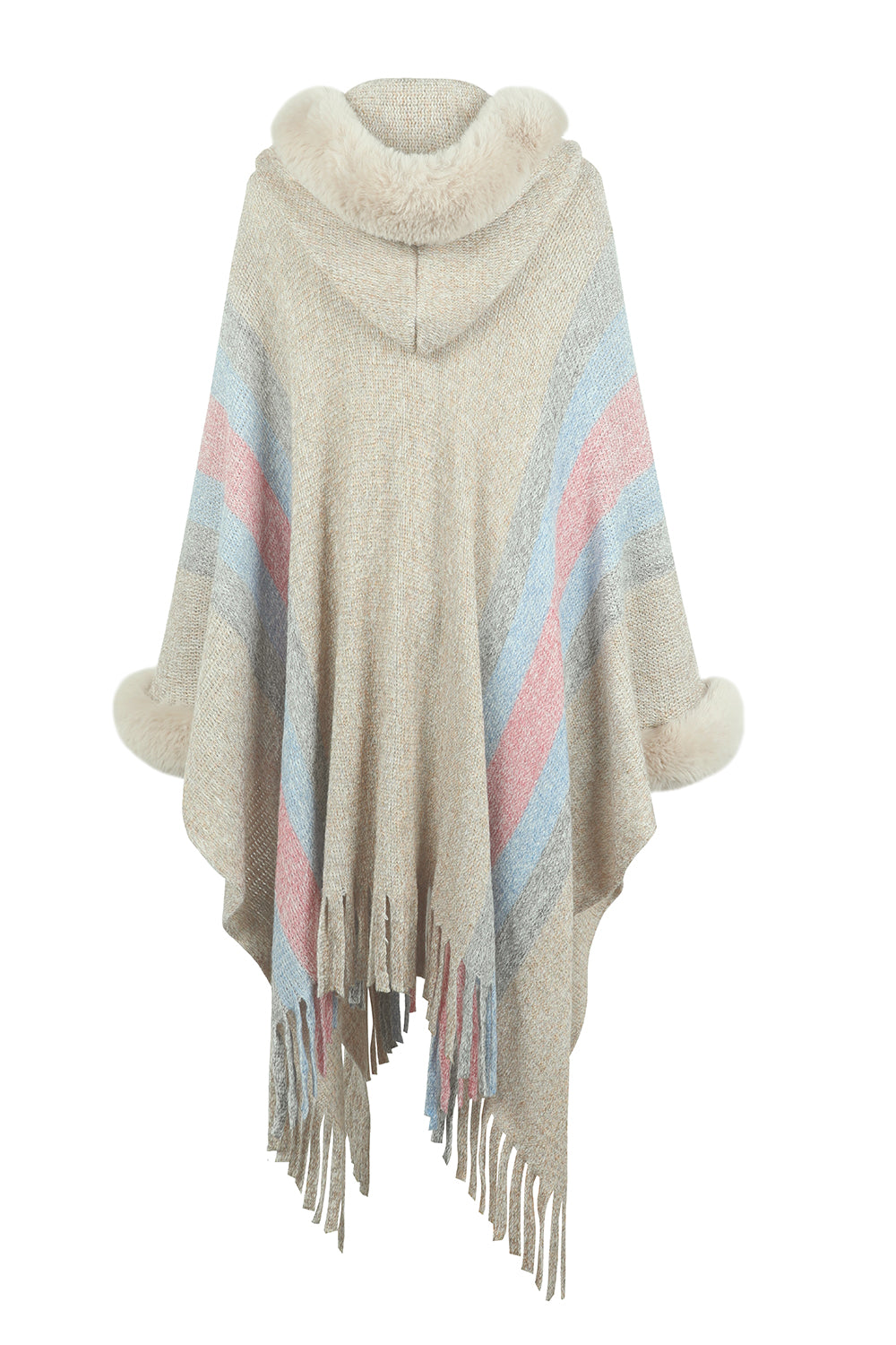 Women’s Color Block Fringe Detail Poncho