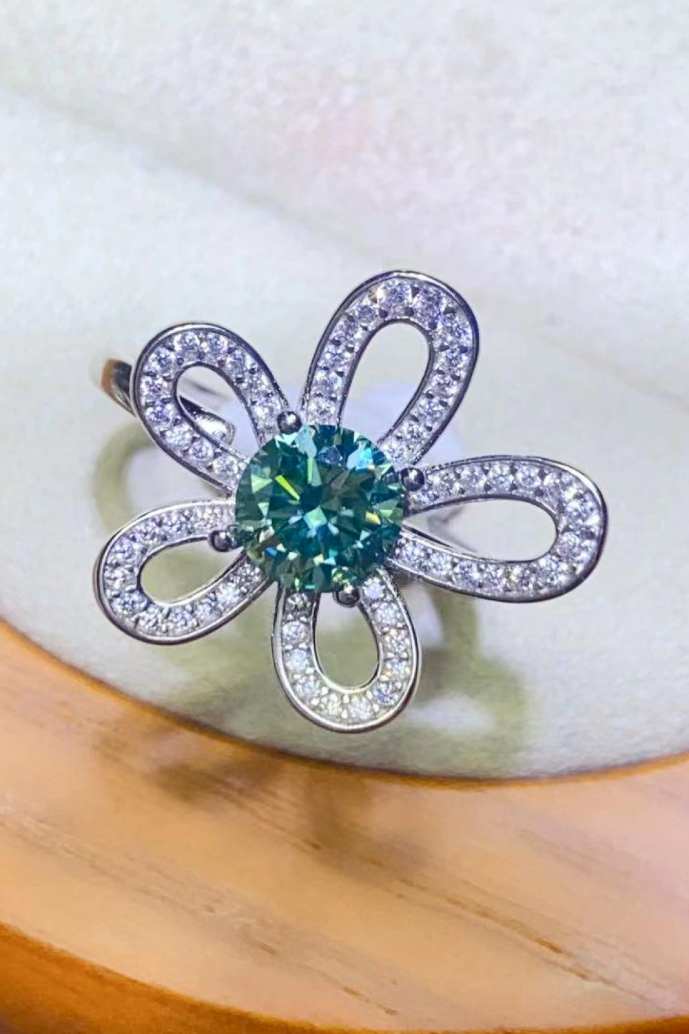 Women’s 1 Carat Moissanite Flower Shape Open Ring