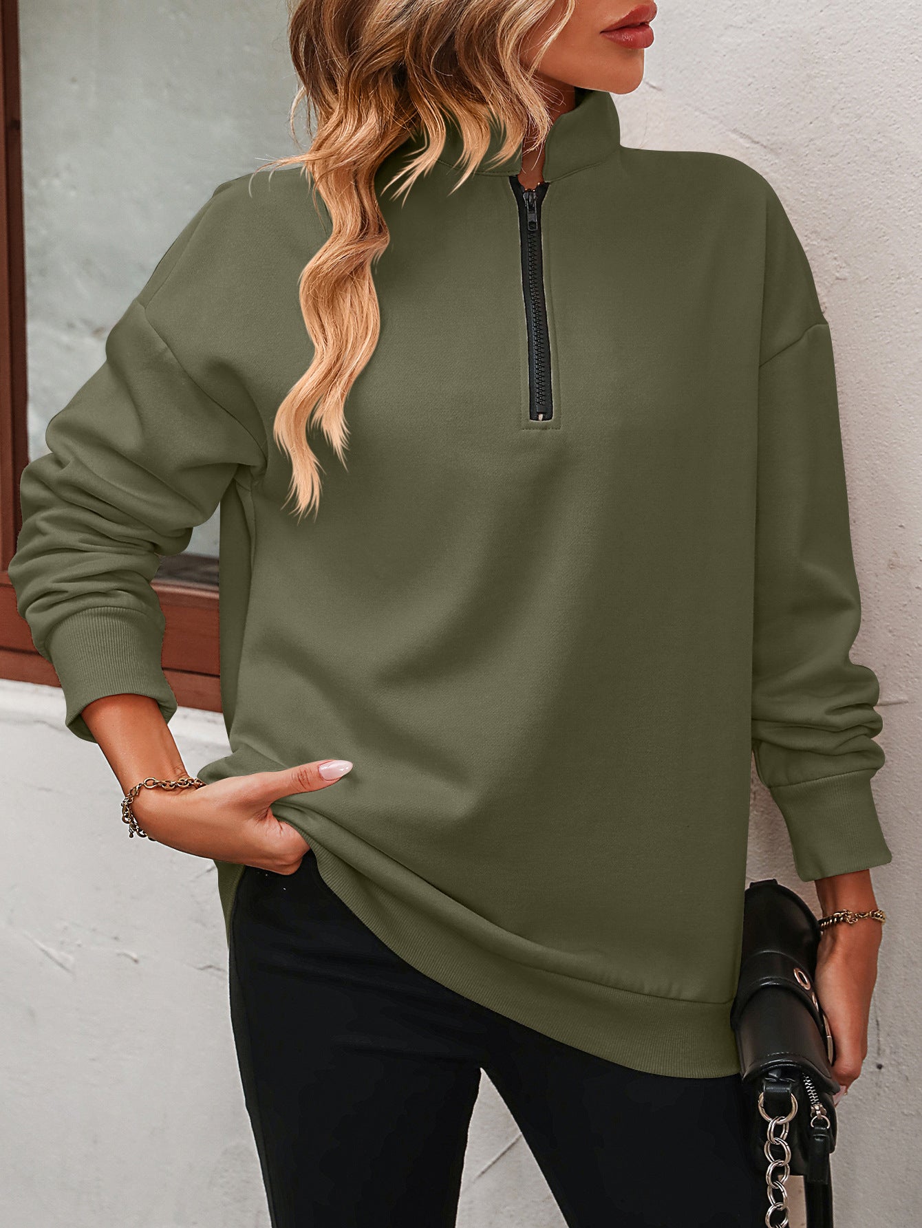 Women’s Zip-Up Dropped Shoulder Sweatshirt