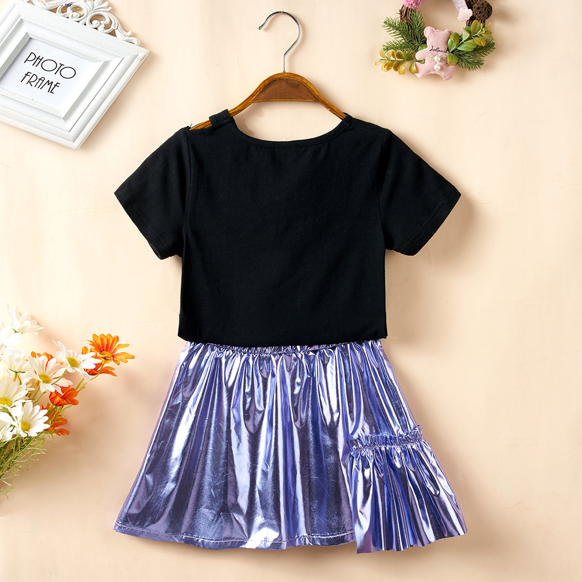 Children’s Girls Cutout Short Sleeve Top and Skirt Set