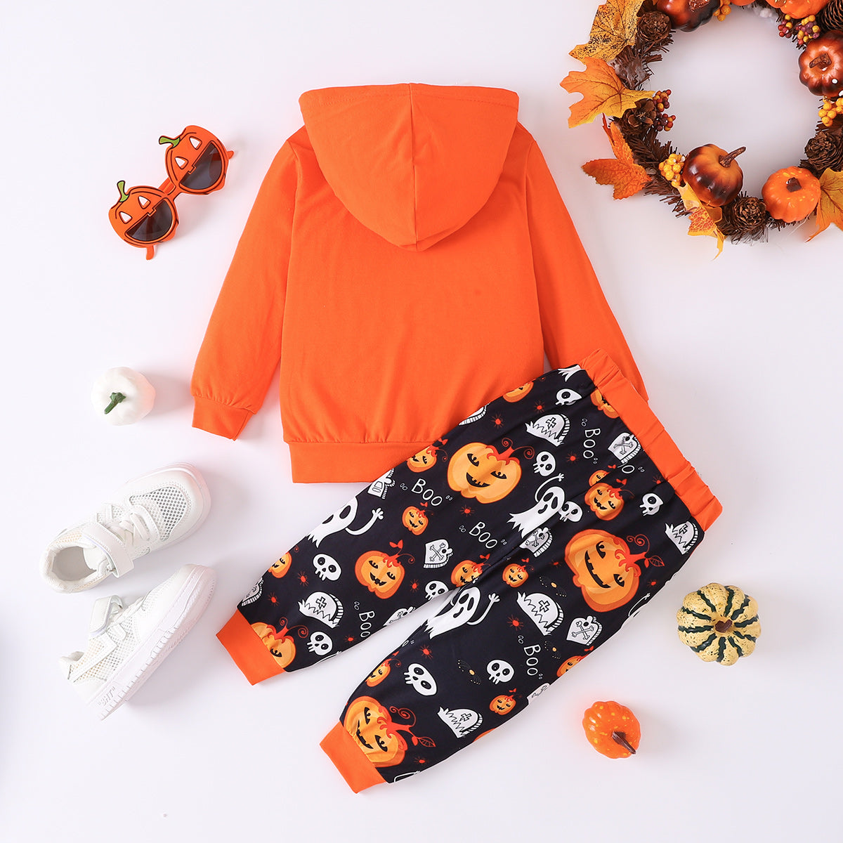 Children’s Boys Girls BOO Graphic Long Sleeve Hoodie and Printed Pants Set