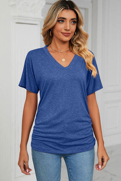 Women’s Ruched V-Neck Short Sleeve T-Shirt