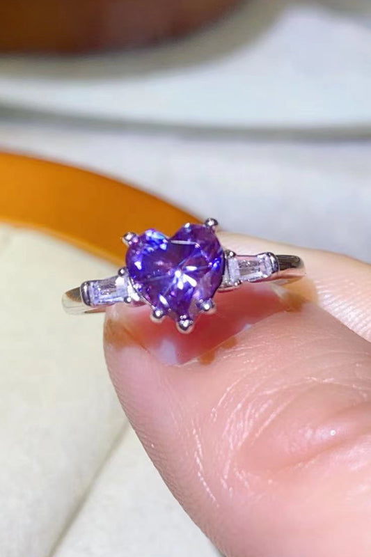 Women’s 1 Carat Moissanite Heart-Shaped Platinum-Plated Ring in Purple