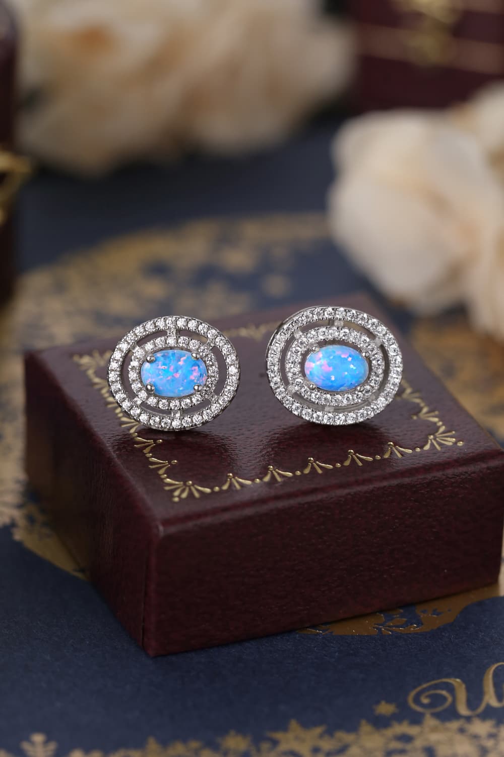 Women’s 925 Sterling Silver Opal Round Stud Earrings