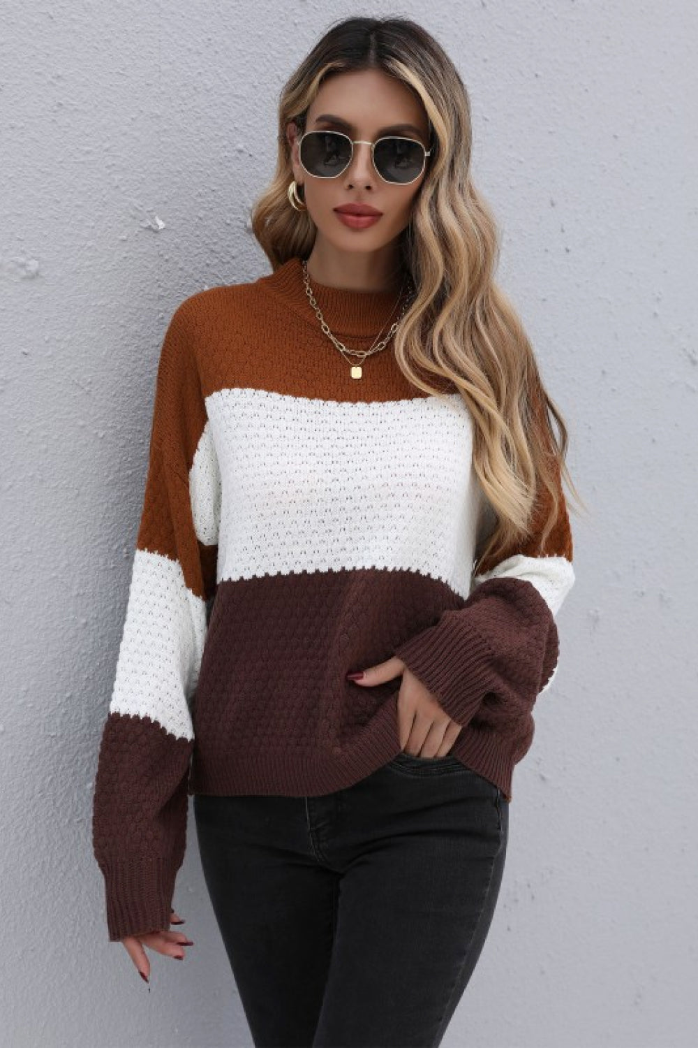 Women’s Color Block Long Sleeve Sweater