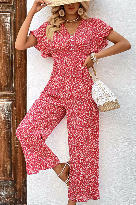 Women’s Printed Tie Back Ruffled Jumpsuit