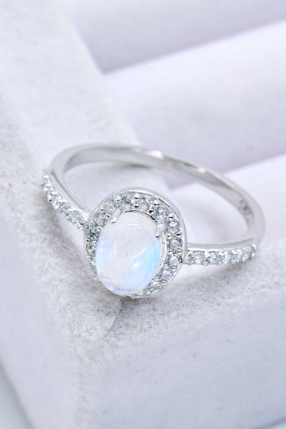 Women’s 925 Sterling Silver Natural Moonstone Halo Ring